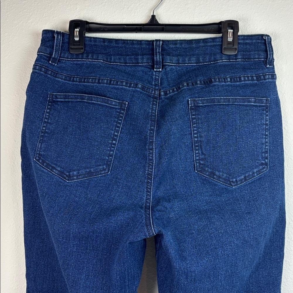 VENUS stretch dark blue high ruffle slit leg 5 pocket flared fitted denim Jeans - Picture 11 of 12